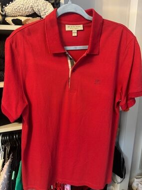 Burberry Men's Red Polo with Signature Check Trim